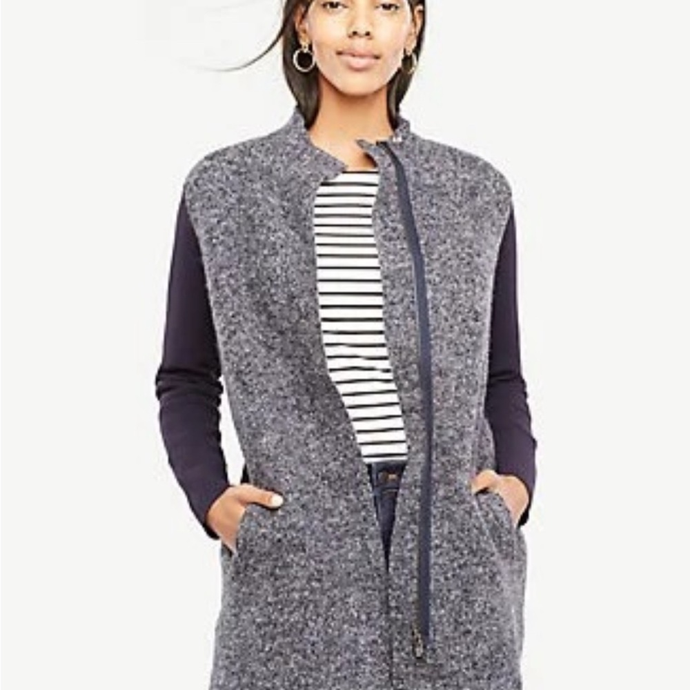 Ann Taylor Merino Wool Paneled Coatigan, Navy, Size XS